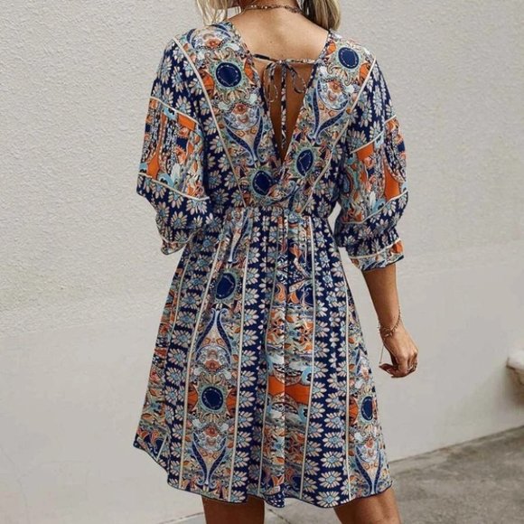 Blue multi print Mini Dress - Picture 3 of 3